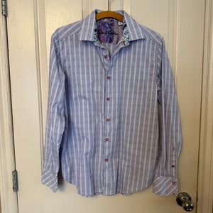Robert Graham Blue Patterned Button-Up Shirt - Casual Dress Shirt Size Medium